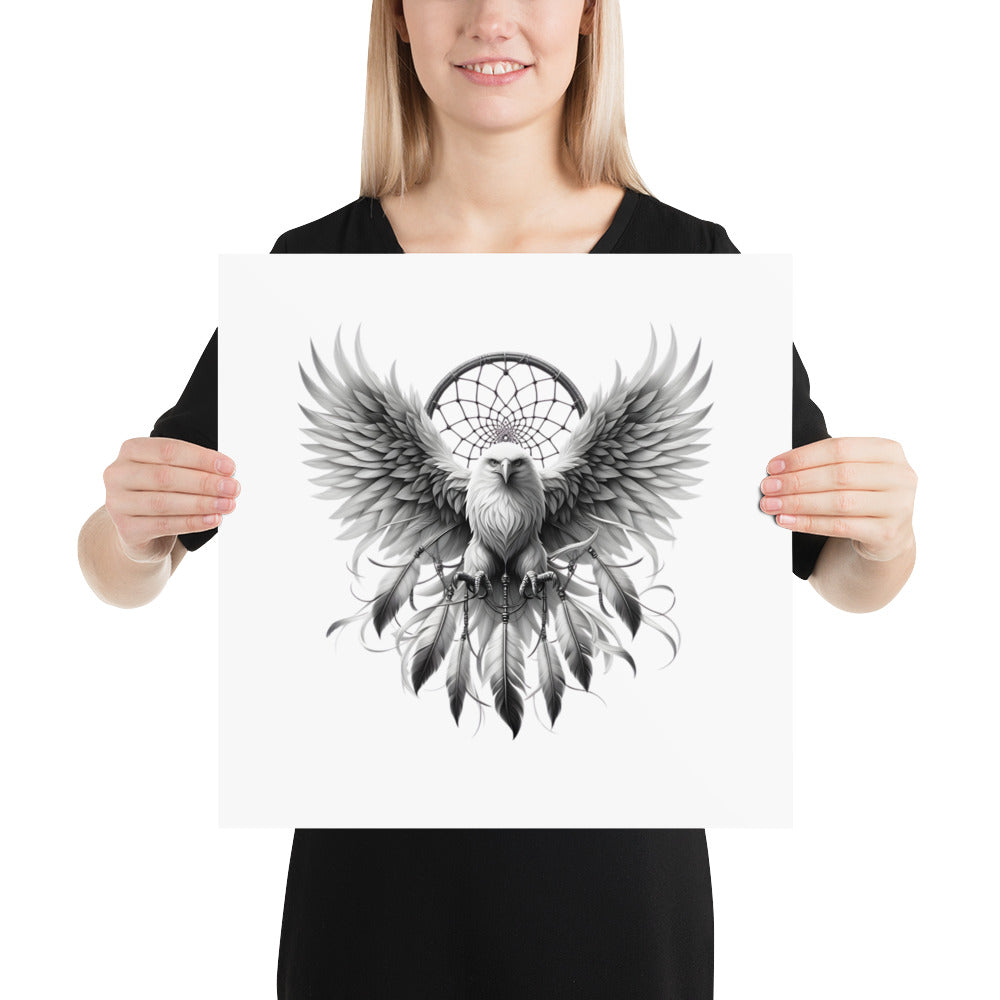 Dreamcatcher Eagle - Framed Poster Realistic Native American Talisman Mythology Graphic Design