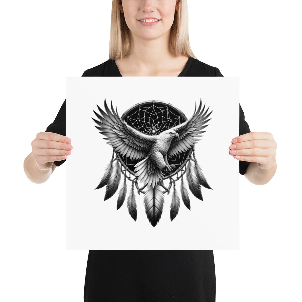 Dreamcatcher Eagle - Framed Poster Realistic Native American Talisman Mythology Graphic Design