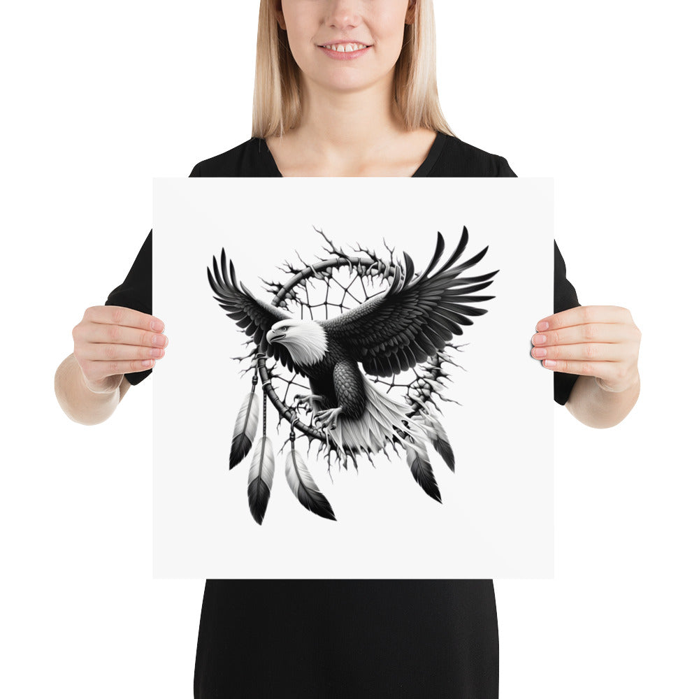 Dreamcatcher Eagle - Framed Poster Realistic Native American Talisman Mythology Graphic Design