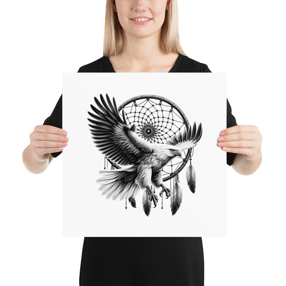 Dreamcatcher Eagle - Framed Poster Realistic Native American Talisman Mythology Graphic Design