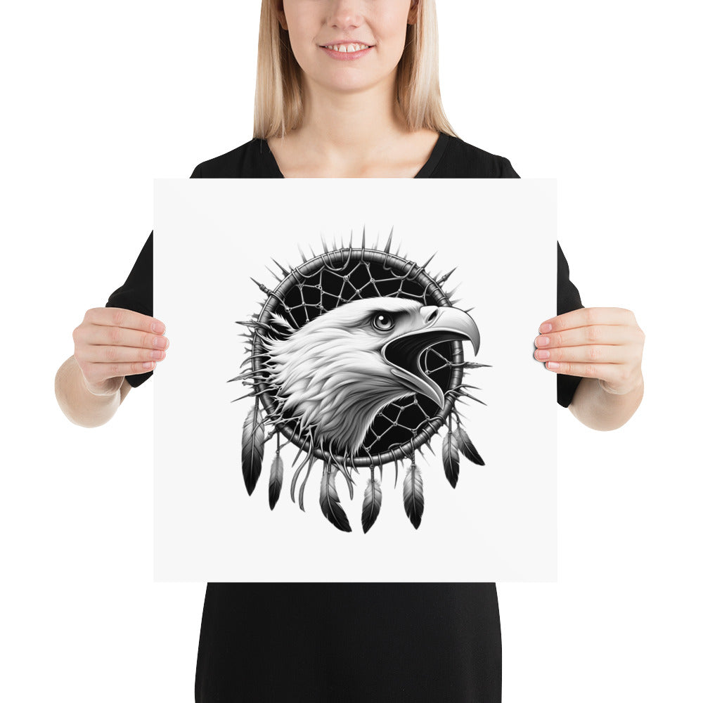 Dreamcatcher Eagle - Framed Poster Realistic Native American Talisman Mythology Graphic Design