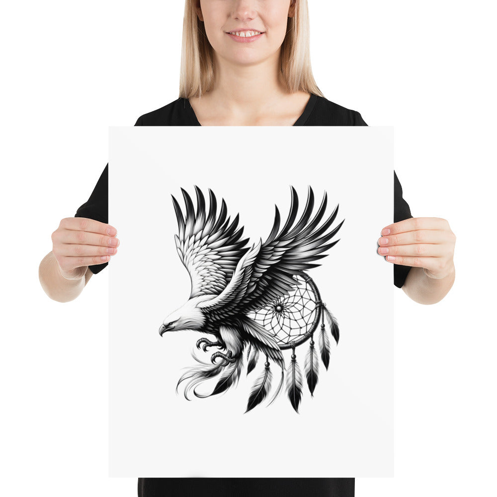 Dreamcatcher Eagle - Framed Poster Realistic Native American Talisman Mythology Graphic Design