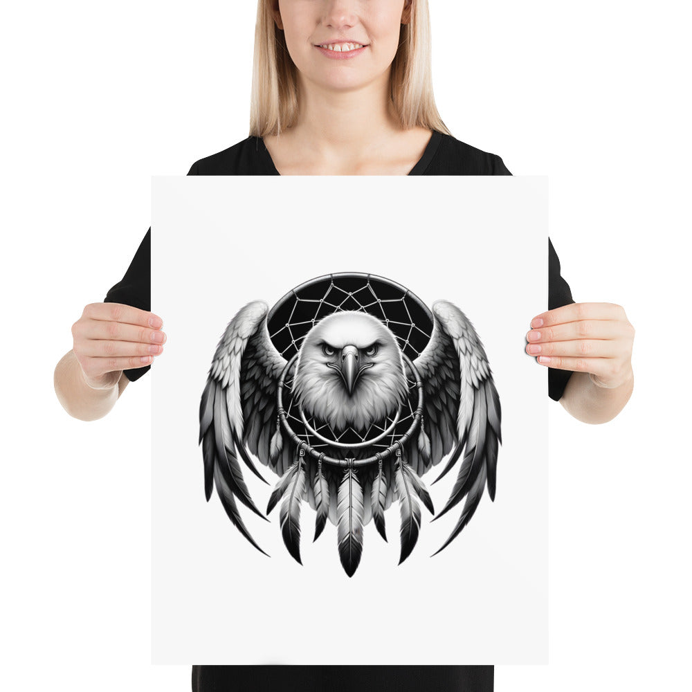 Dreamcatcher Eagle - Framed Poster Realistic Native American Talisman Mythology Graphic Design