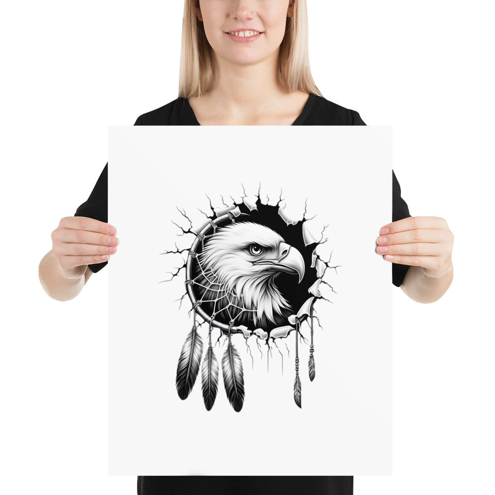 Dreamcatcher Eagle - Framed Poster Realistic Native American Talisman Mythology Graphic Design