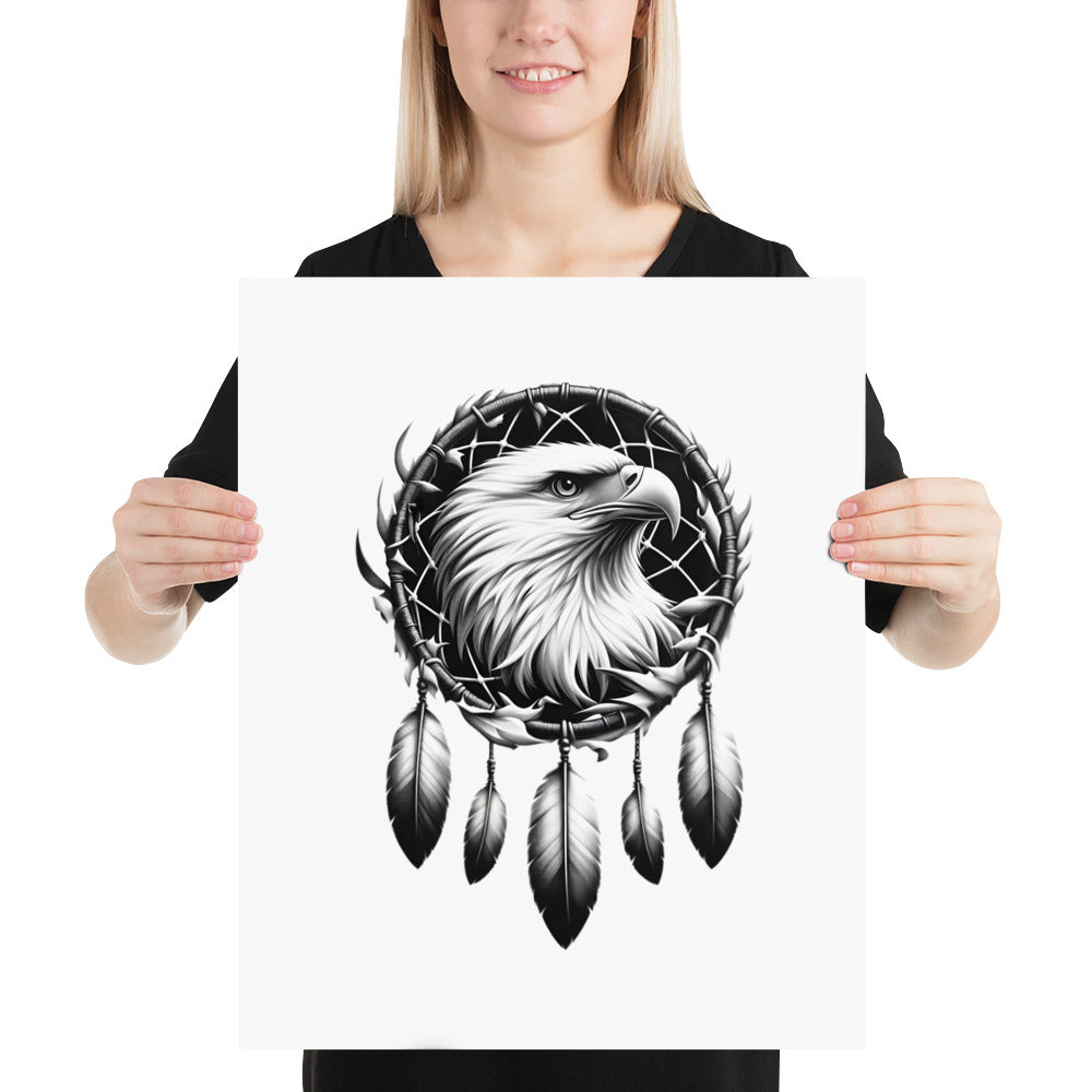 Dreamcatcher Eagle - Framed Poster Realistic Native American Talisman Mythology Graphic Design