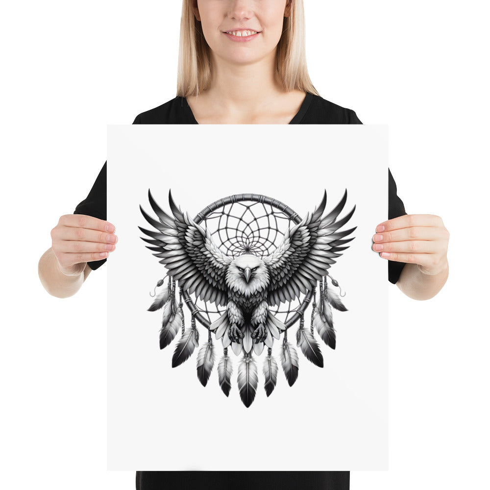 Dreamcatcher Eagle - Framed Poster Realistic Native American Talisman Mythology Graphic Design