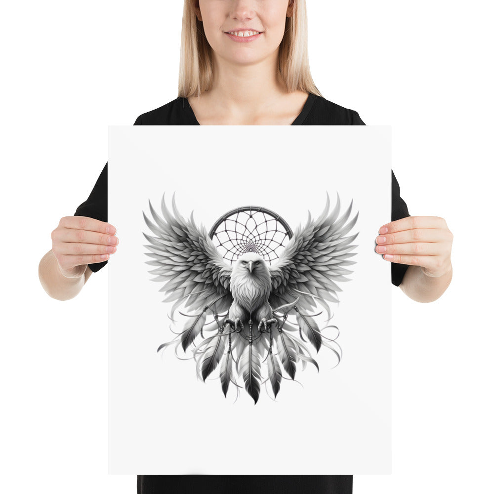 Dreamcatcher Eagle - Framed Poster Realistic Native American Talisman Mythology Graphic Design