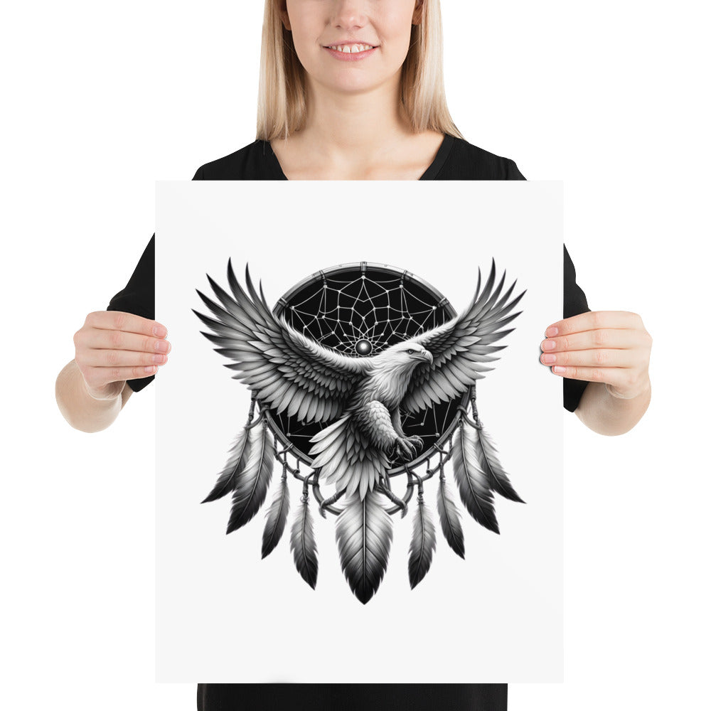 Dreamcatcher Eagle - Framed Poster Realistic Native American Talisman Mythology Graphic Design