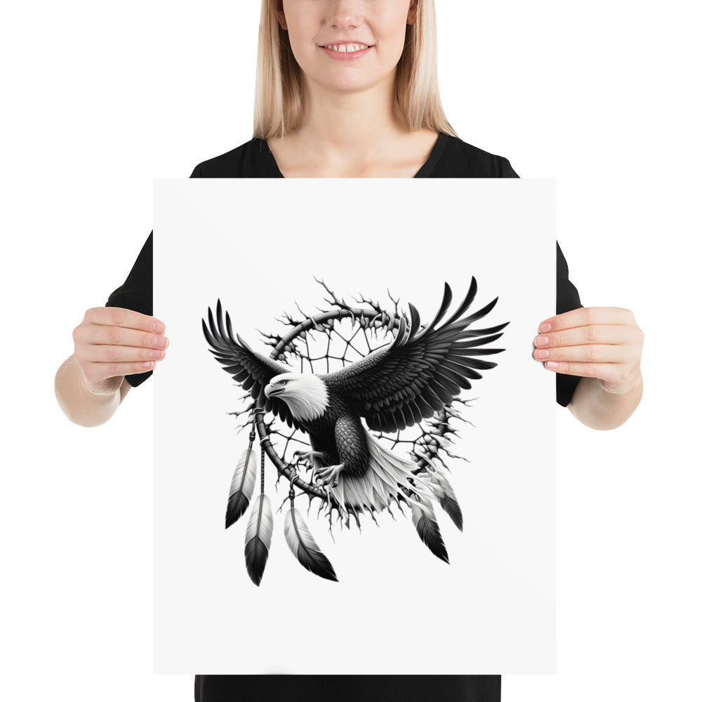 Dreamcatcher Eagle - Framed Poster Realistic Native American Talisman Mythology Graphic Design