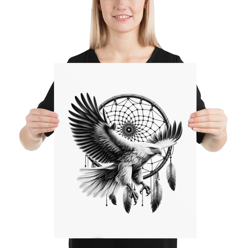 Dreamcatcher Eagle - Framed Poster Realistic Native American Talisman Mythology Graphic Design