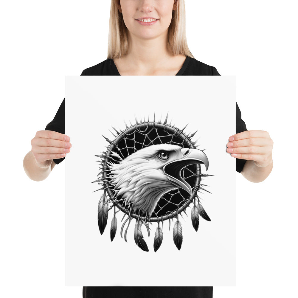 Dreamcatcher Eagle - Framed Poster Realistic Native American Talisman Mythology Graphic Design