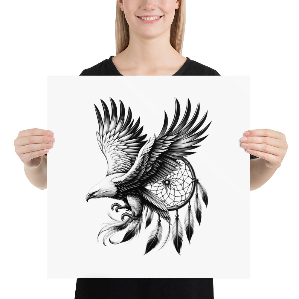 Dreamcatcher Eagle - Framed Poster Realistic Native American Talisman Mythology Graphic Design