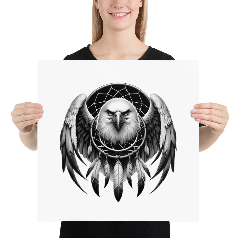 Dreamcatcher Eagle - Framed Poster Realistic Native American Talisman Mythology Graphic Design