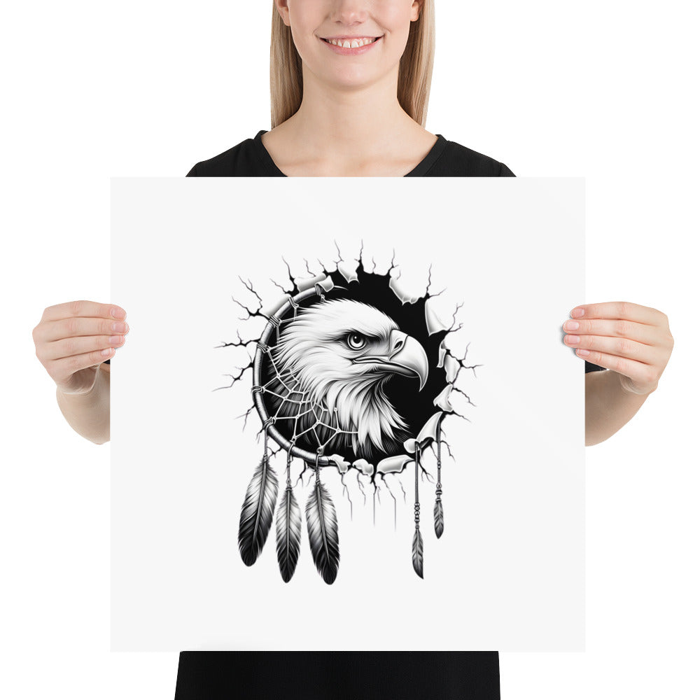 Dreamcatcher Eagle - Framed Poster Realistic Native American Talisman Mythology Graphic Design