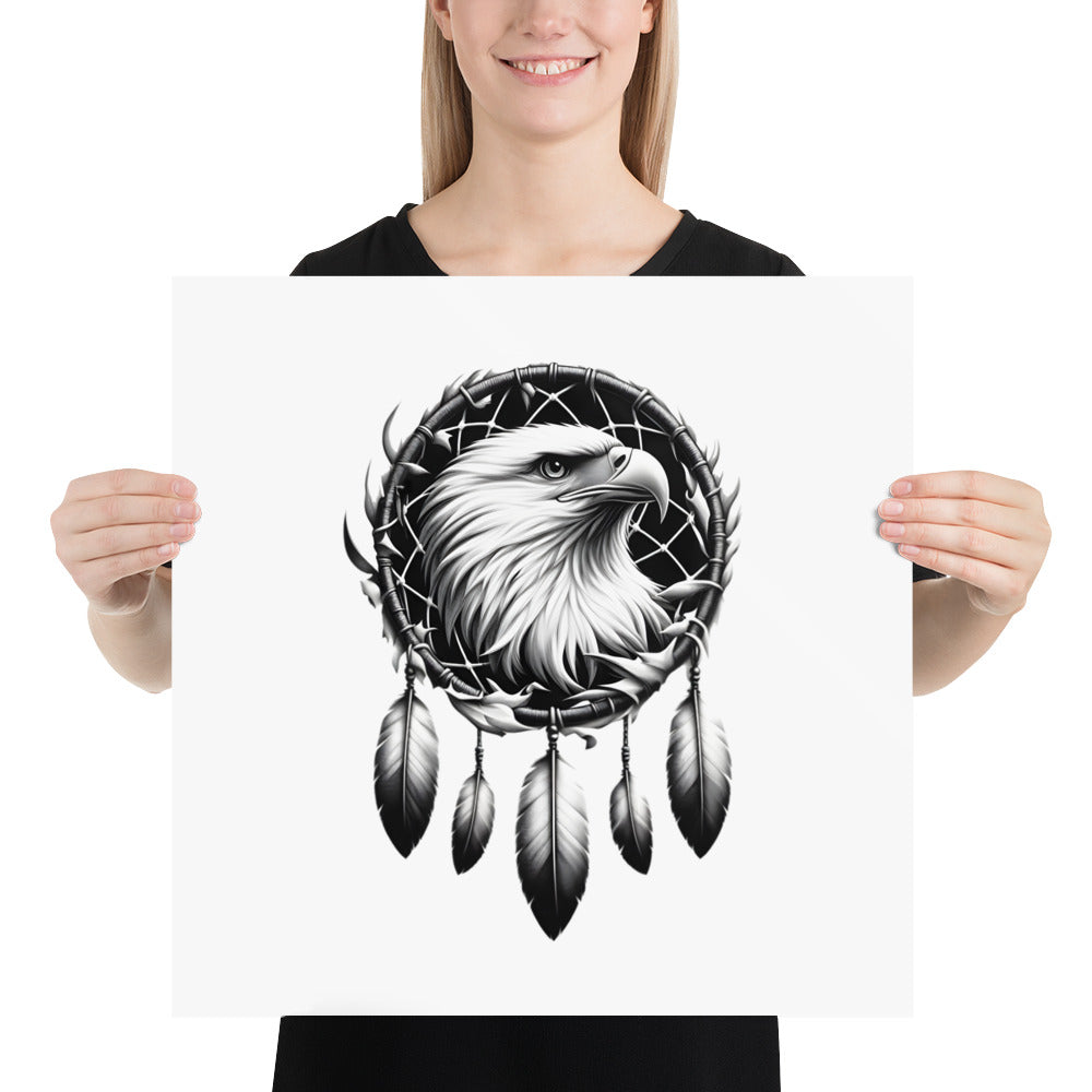 Dreamcatcher Eagle - Framed Poster Realistic Native American Talisman Mythology Graphic Design