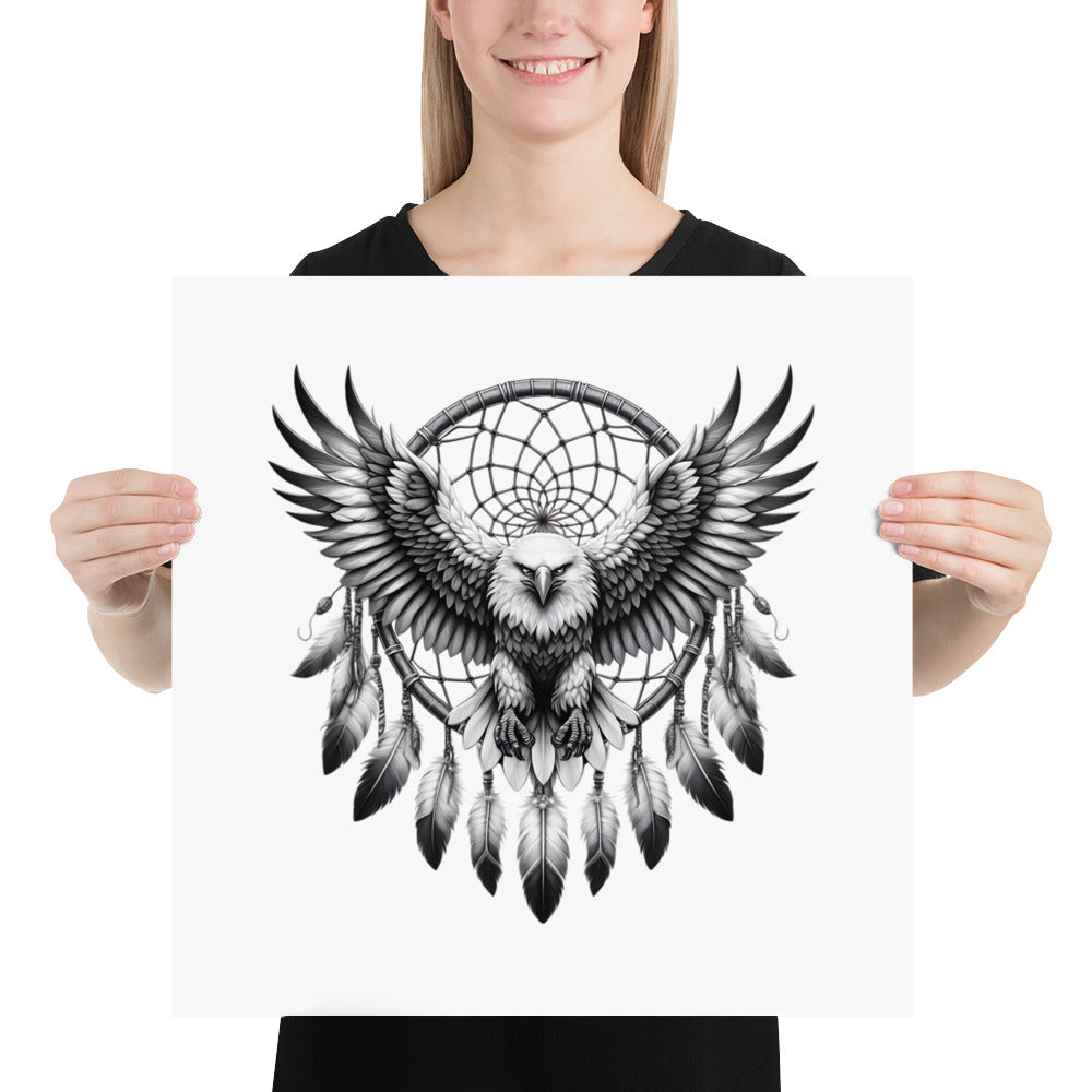 Dreamcatcher Eagle - Framed Poster Realistic Native American Talisman Mythology Graphic Design