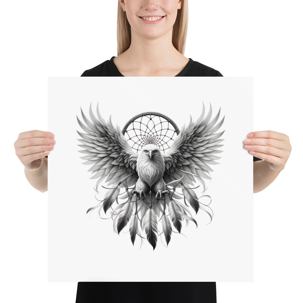 Dreamcatcher Eagle - Framed Poster Realistic Native American Talisman Mythology Graphic Design