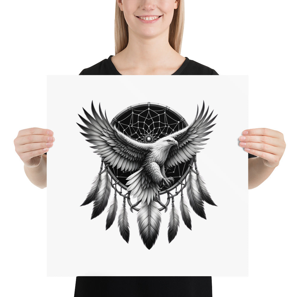 Dreamcatcher Eagle - Framed Poster Realistic Native American Talisman Mythology Graphic Design