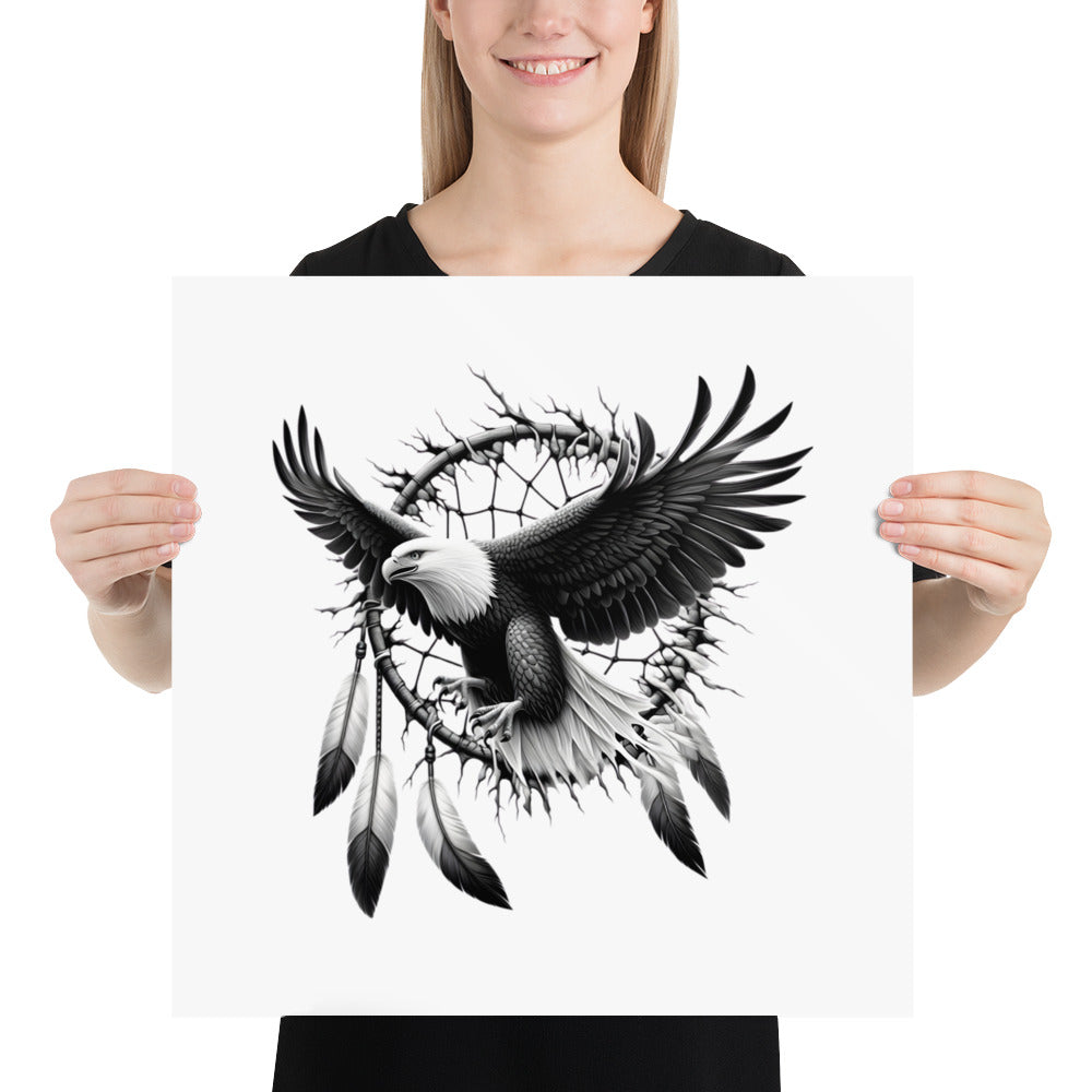 Dreamcatcher Eagle - Framed Poster Realistic Native American Talisman Mythology Graphic Design