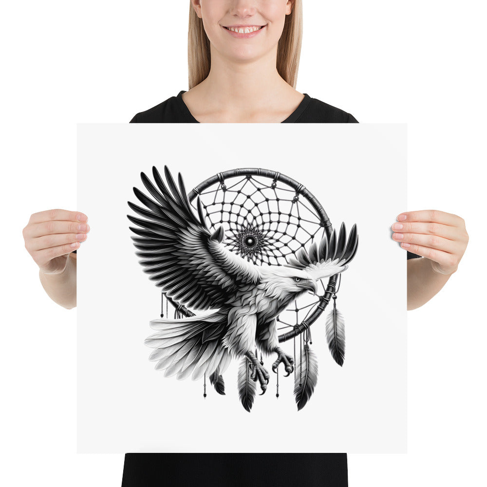 Dreamcatcher Eagle - Framed Poster Realistic Native American Talisman Mythology Graphic Design