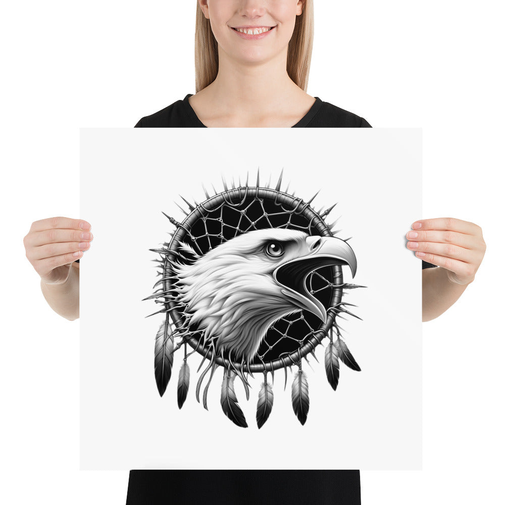 Dreamcatcher Eagle - Framed Poster Realistic Native American Talisman Mythology Graphic Design