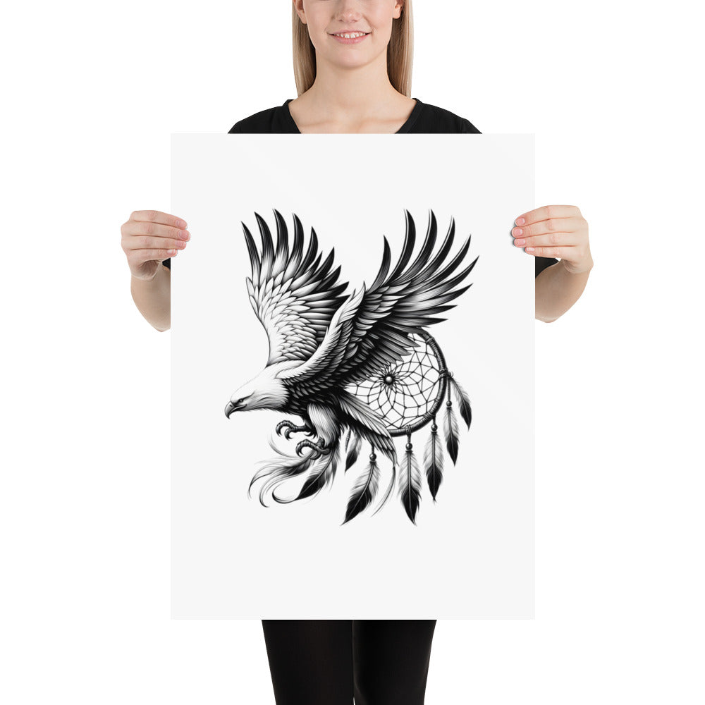 Dreamcatcher Eagle - Framed Poster Realistic Native American Talisman Mythology Graphic Design