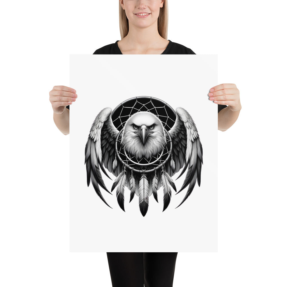 Dreamcatcher Eagle - Framed Poster Realistic Native American Talisman Mythology Graphic Design