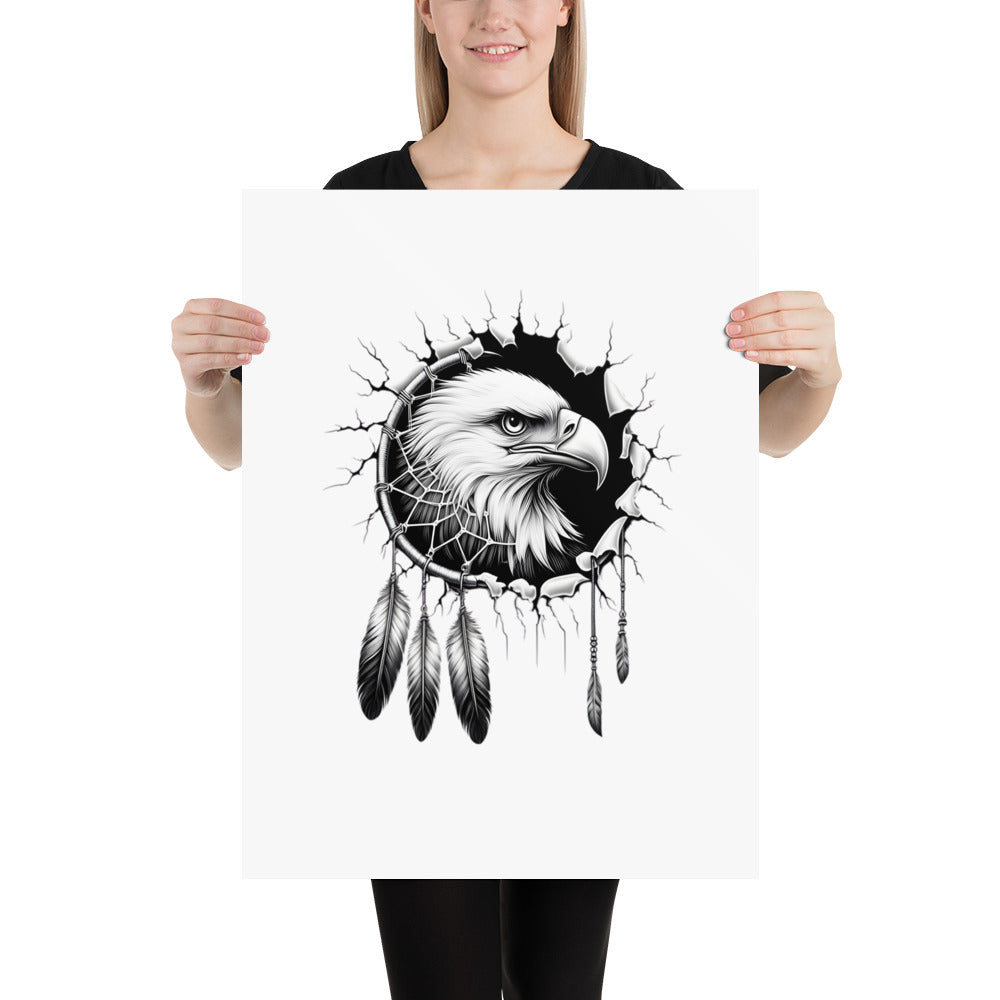 Dreamcatcher Eagle - Framed Poster Realistic Native American Talisman Mythology Graphic Design