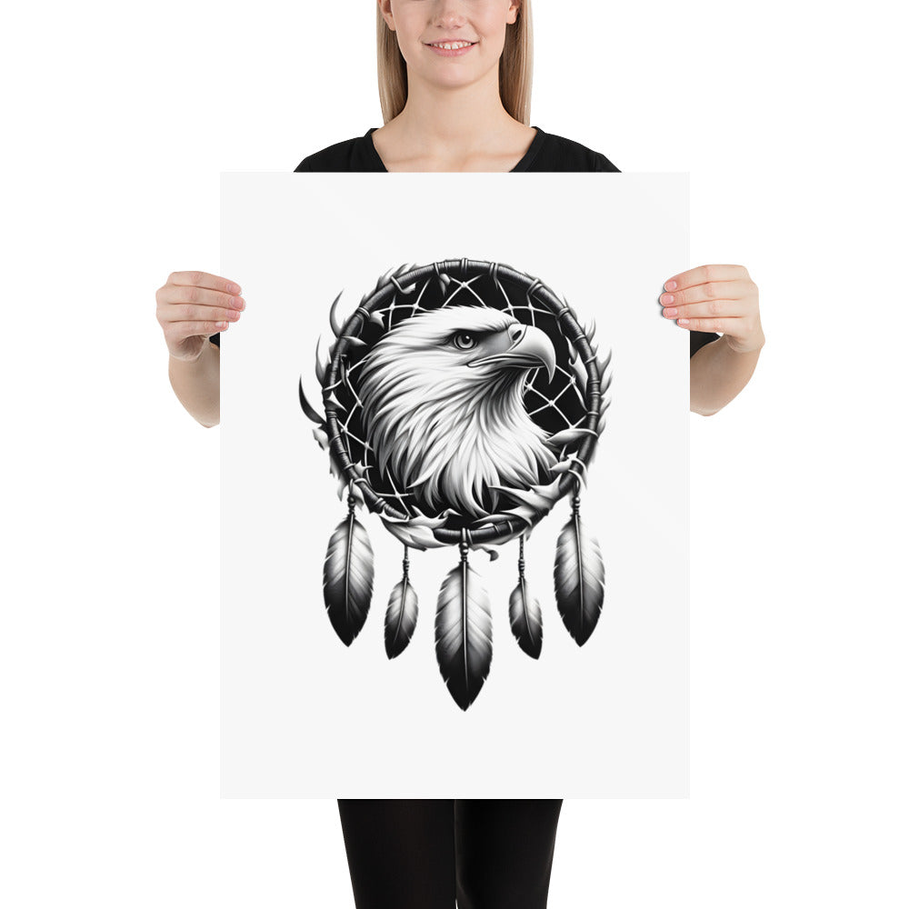 Dreamcatcher Eagle - Framed Poster Realistic Native American Talisman Mythology Graphic Design