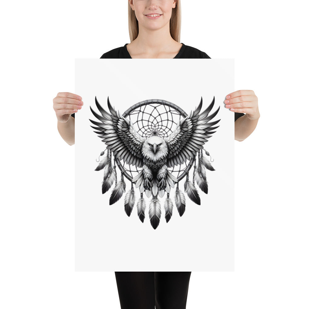 Dreamcatcher Eagle - Framed Poster Realistic Native American Talisman Mythology Graphic Design