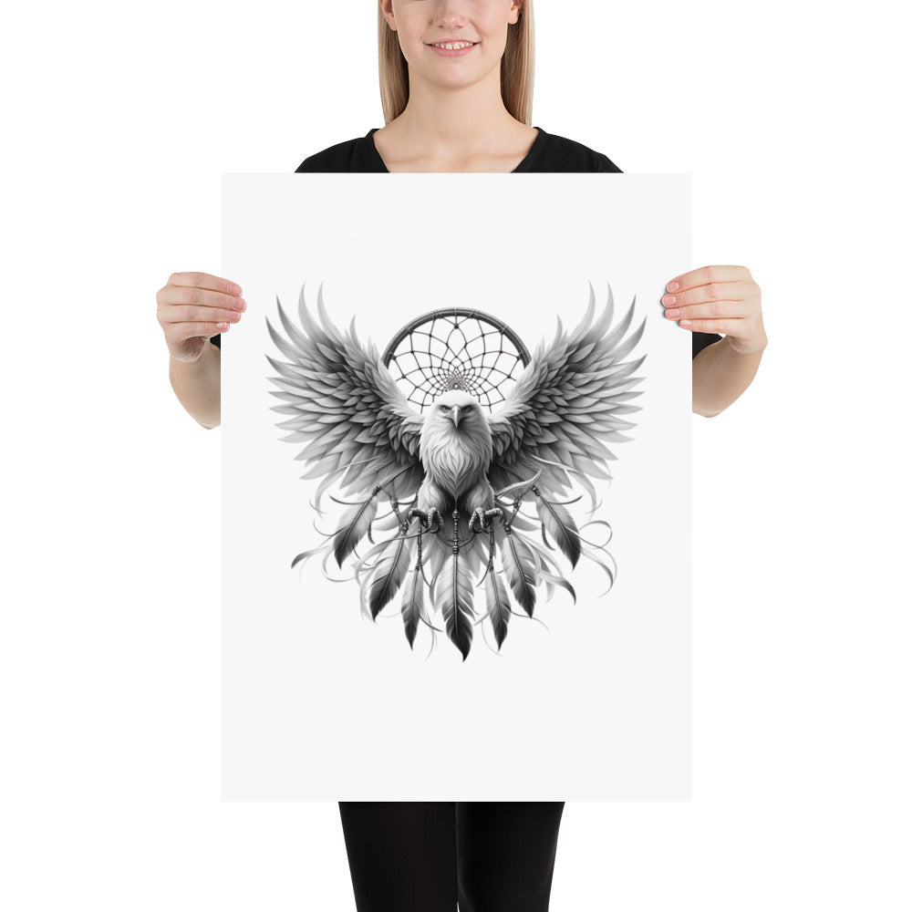 Dreamcatcher Eagle - Framed Poster Realistic Native American Talisman Mythology Graphic Design