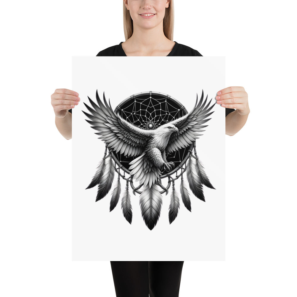 Dreamcatcher Eagle - Framed Poster Realistic Native American Talisman Mythology Graphic Design