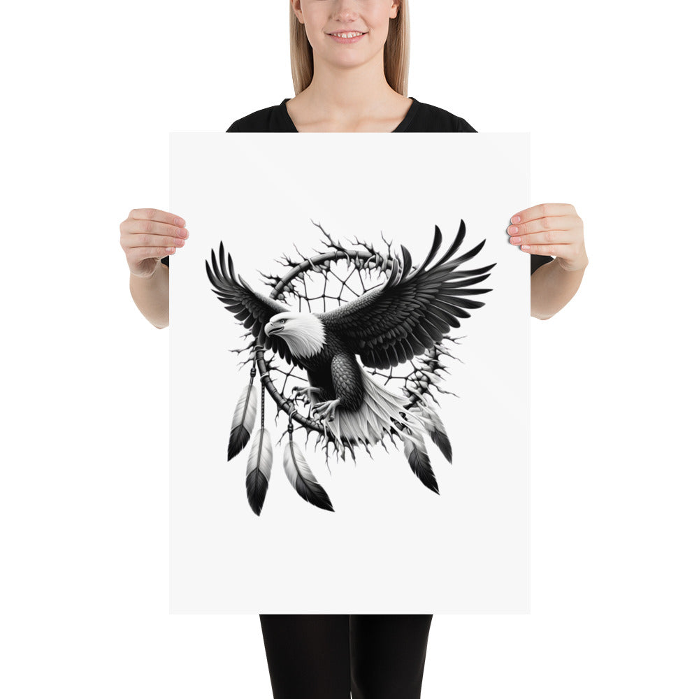 Dreamcatcher Eagle - Framed Poster Realistic Native American Talisman Mythology Graphic Design