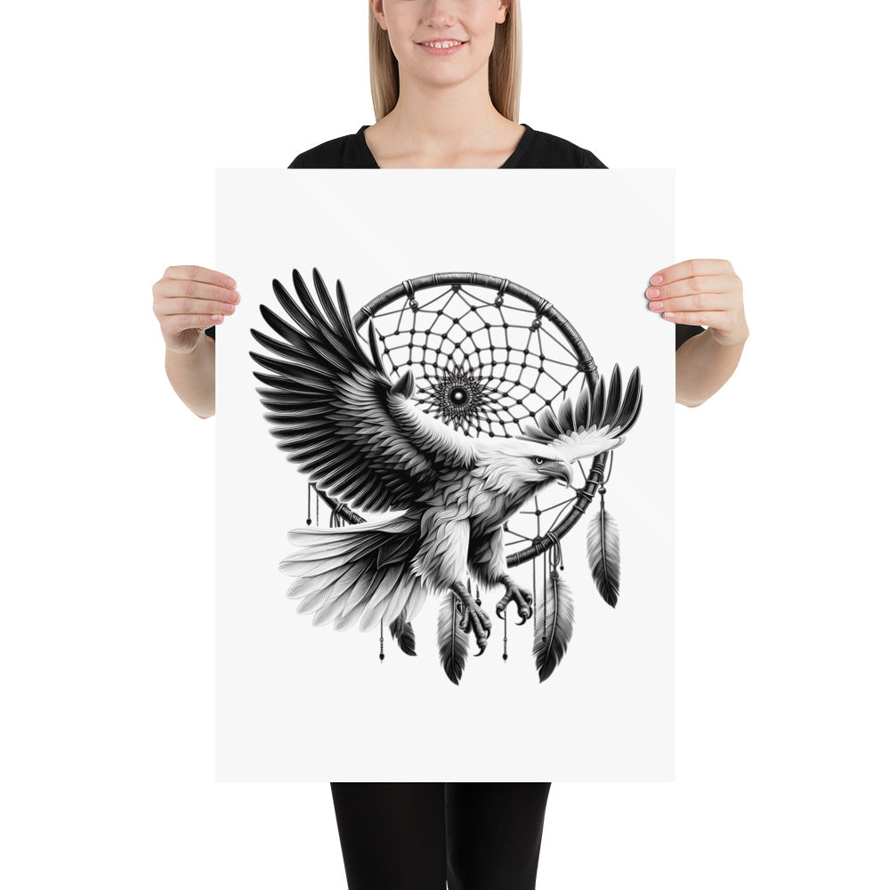 Dreamcatcher Eagle - Framed Poster Realistic Native American Talisman Mythology Graphic Design