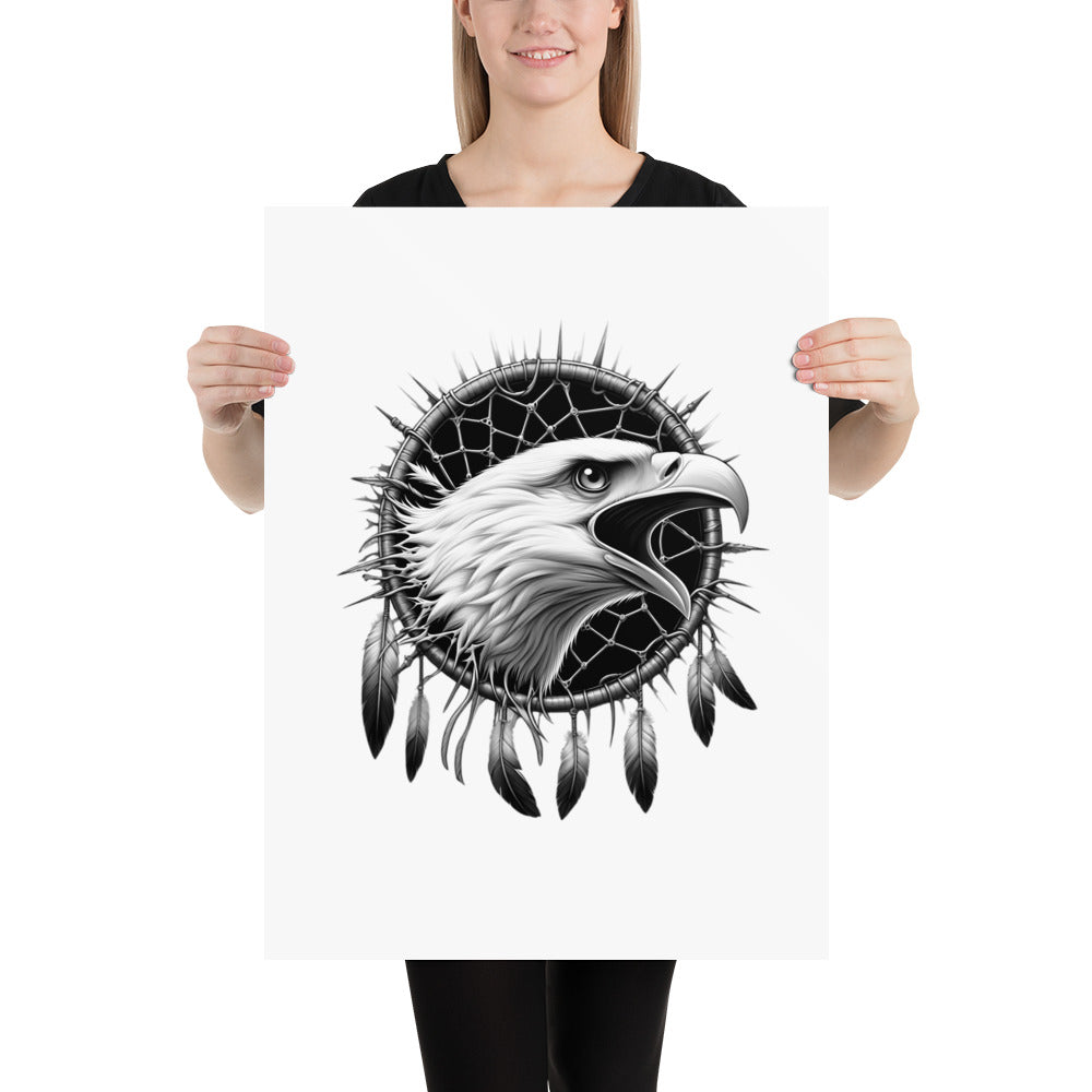 Dreamcatcher Eagle - Framed Poster Realistic Native American Talisman Mythology Graphic Design