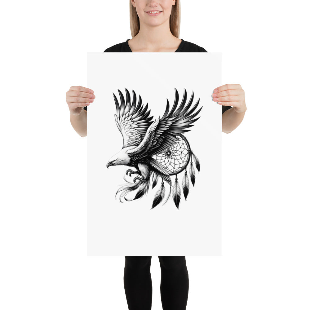 Dreamcatcher Eagle - Framed Poster Realistic Native American Talisman Mythology Graphic Design