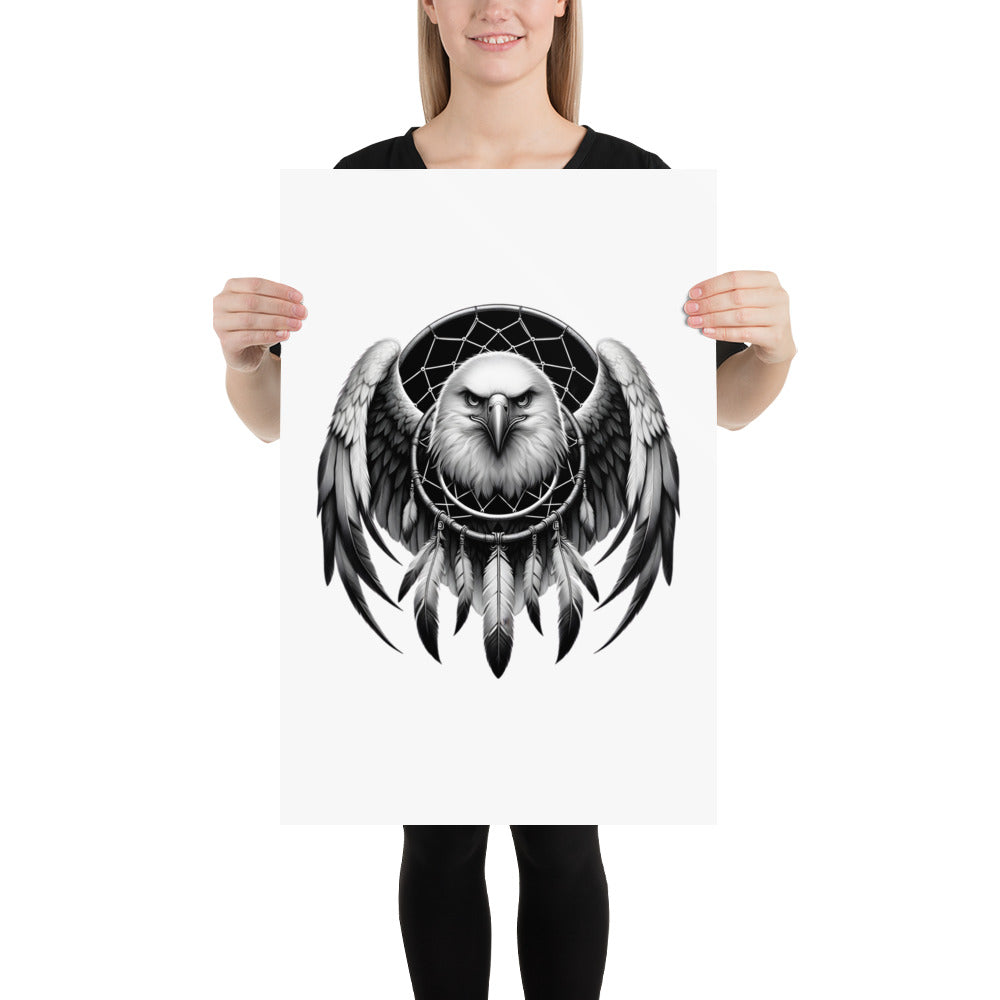 Dreamcatcher Eagle - Framed Poster Realistic Native American Talisman Mythology Graphic Design