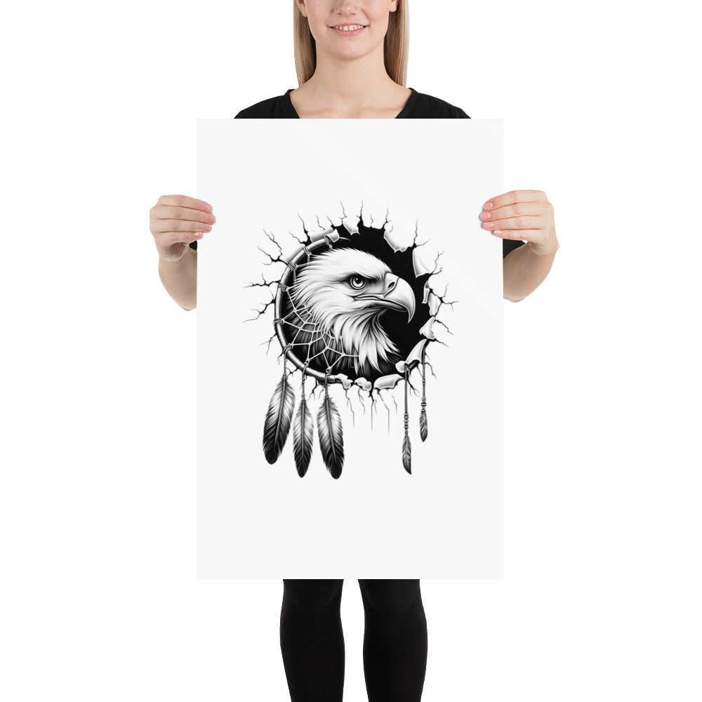 Dreamcatcher Eagle - Framed Poster Realistic Native American Talisman Mythology Graphic Design