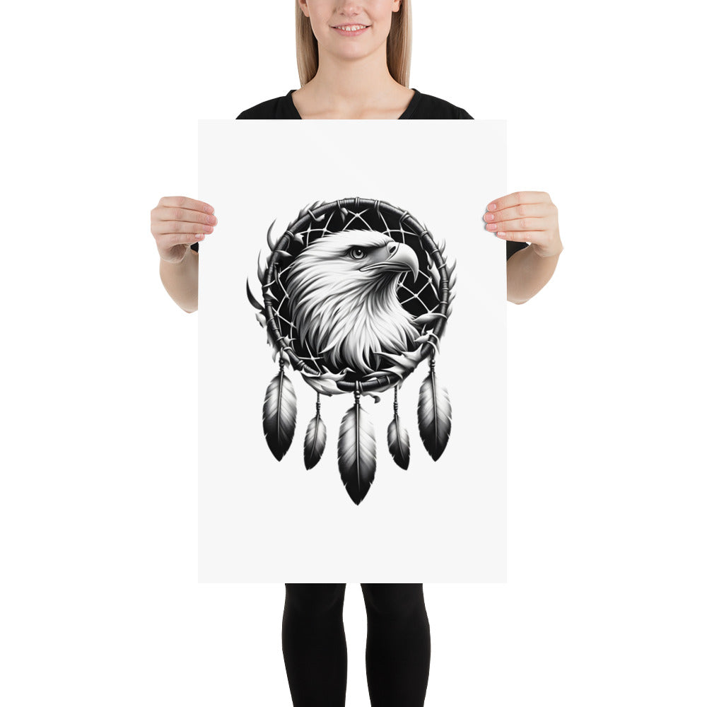 Dreamcatcher Eagle - Framed Poster Realistic Native American Talisman Mythology Graphic Design