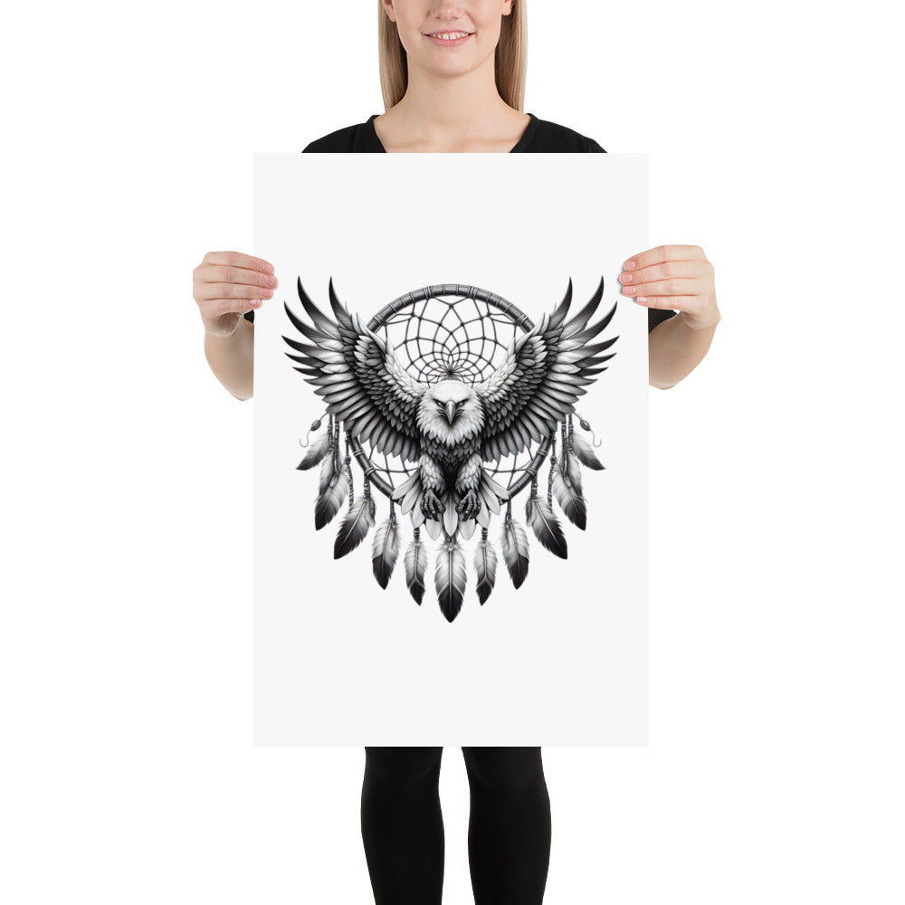 Dreamcatcher Eagle - Framed Poster Realistic Native American Talisman Mythology Graphic Design