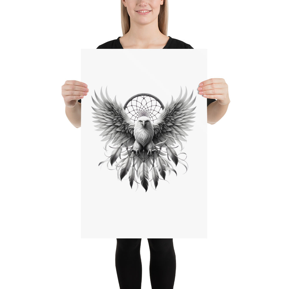 Dreamcatcher Eagle - Framed Poster Realistic Native American Talisman Mythology Graphic Design