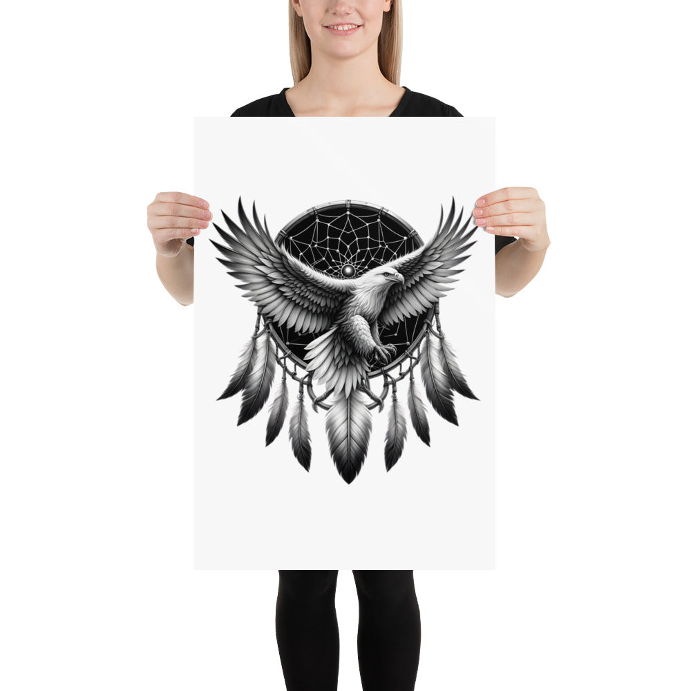 Dreamcatcher Eagle - Framed Poster Realistic Native American Talisman Mythology Graphic Design