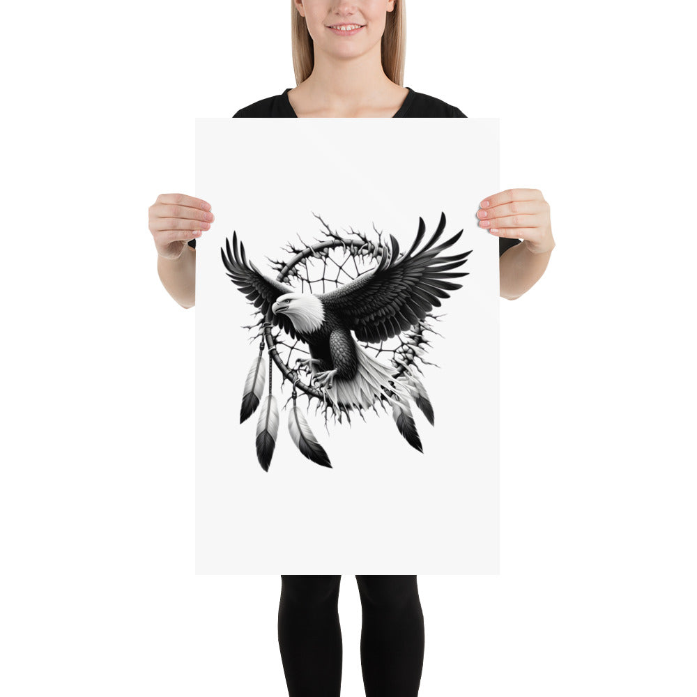 Dreamcatcher Eagle - Framed Poster Realistic Native American Talisman Mythology Graphic Design