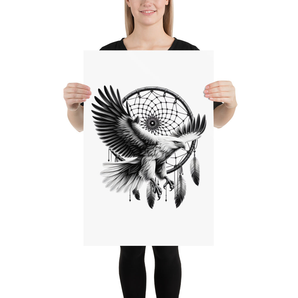 Dreamcatcher Eagle - Framed Poster Realistic Native American Talisman Mythology Graphic Design