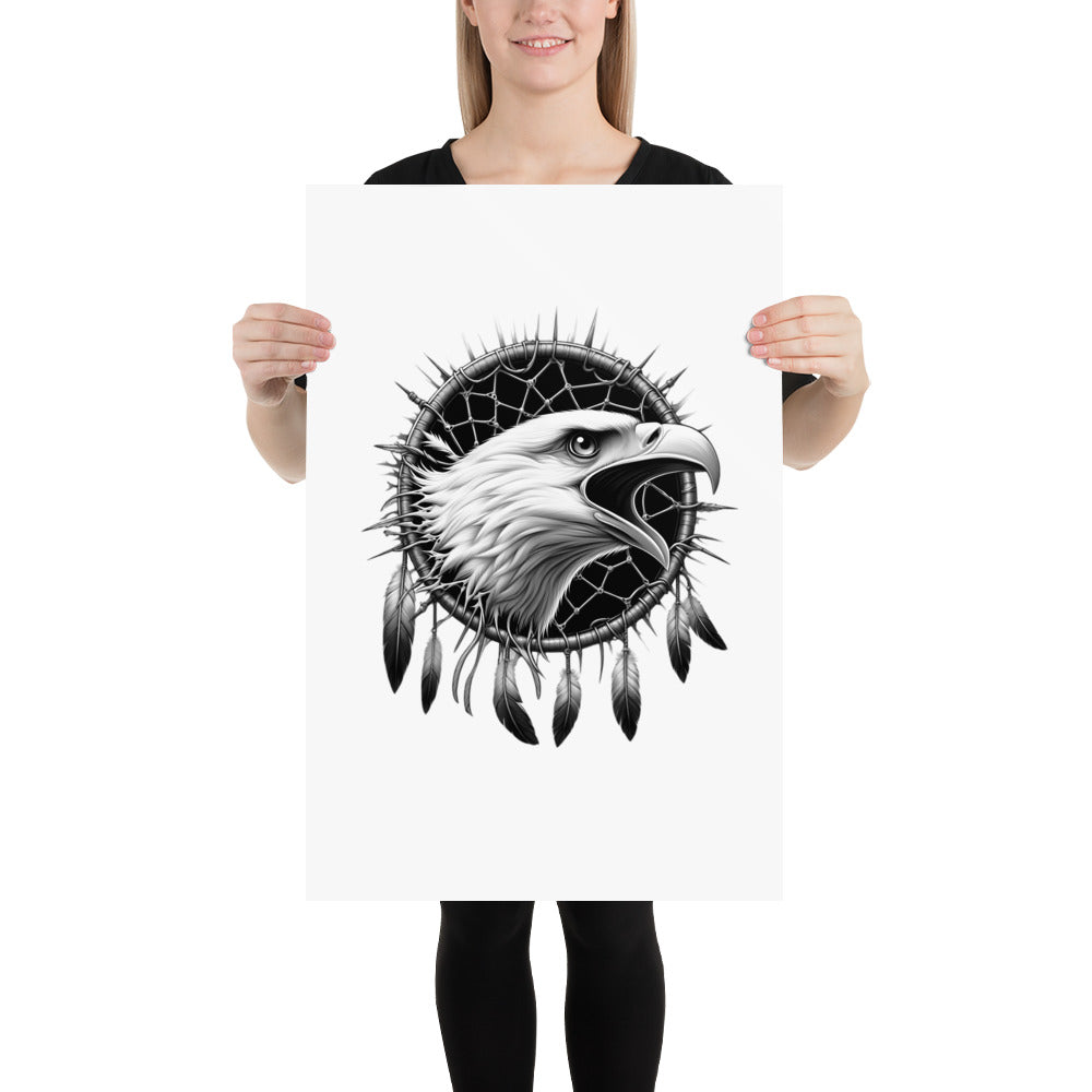 Dreamcatcher Eagle - Framed Poster Realistic Native American Talisman Mythology Graphic Design