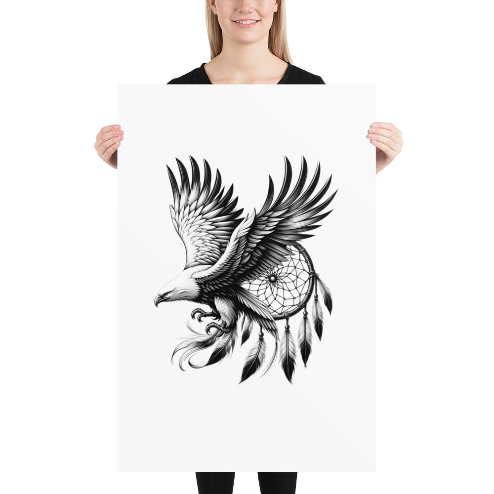 Dreamcatcher Eagle - Framed Poster Realistic Native American Talisman Mythology Graphic Design