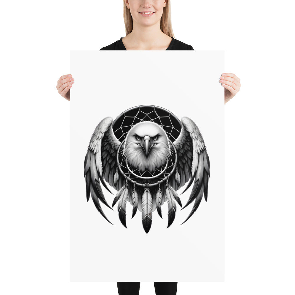 Dreamcatcher Eagle - Framed Poster Realistic Native American Talisman Mythology Graphic Design