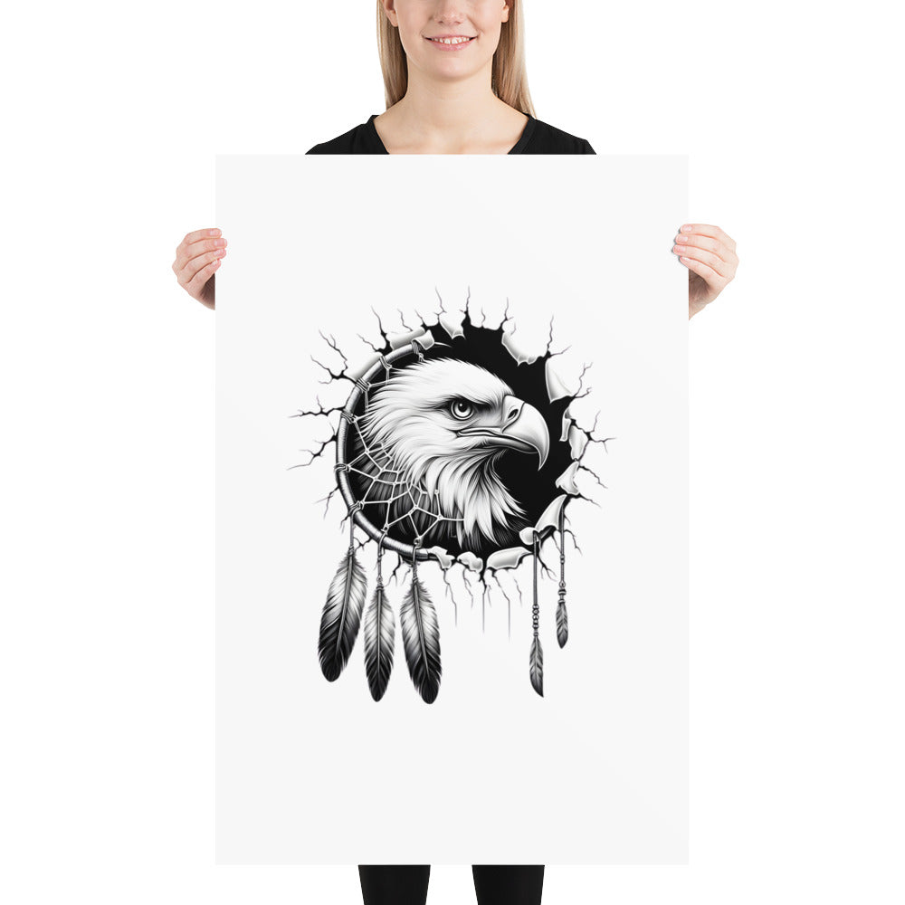 Dreamcatcher Eagle - Framed Poster Realistic Native American Talisman Mythology Graphic Design