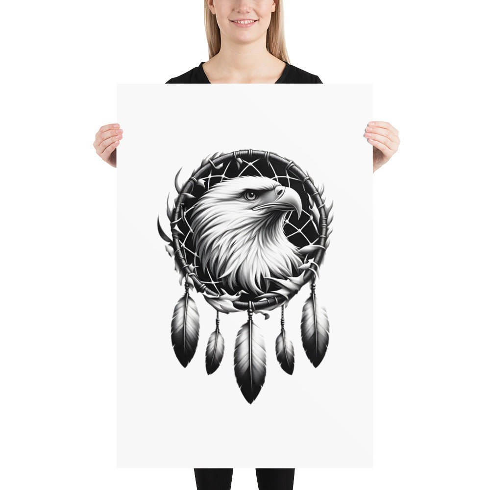 Dreamcatcher Eagle - Framed Poster Realistic Native American Talisman Mythology Graphic Design