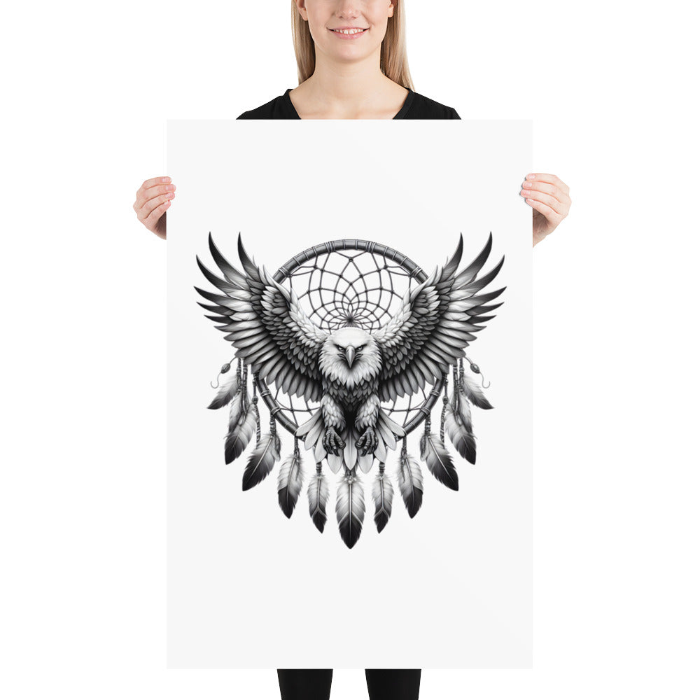 Dreamcatcher Eagle - Framed Poster Realistic Native American Talisman Mythology Graphic Design